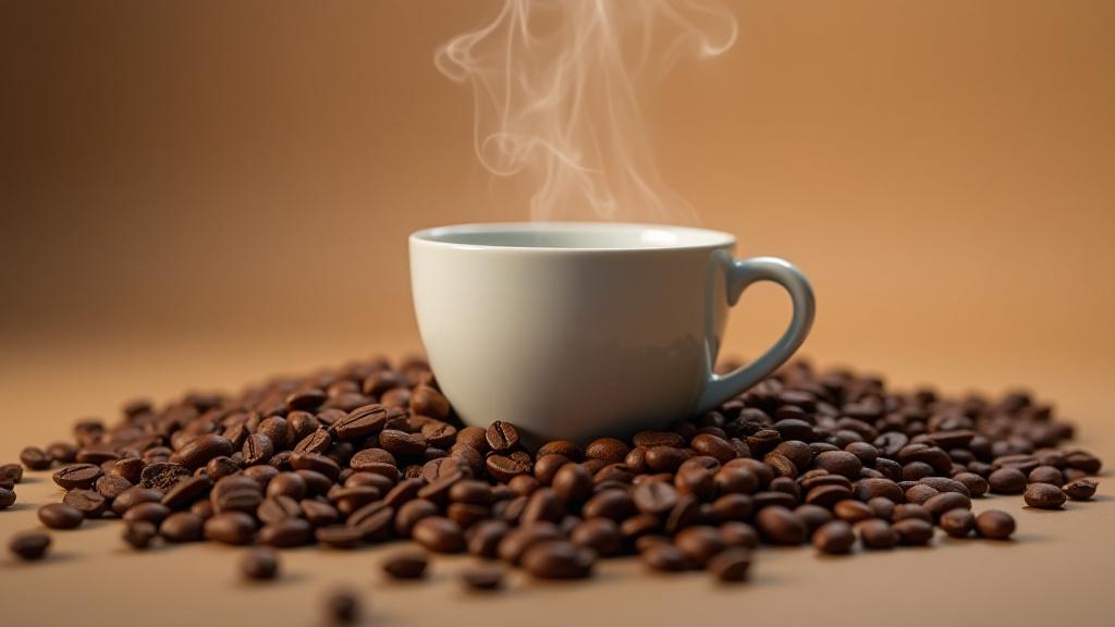 Kávészemek és egy minimalista kávéscsésze mellette, logótervezés koncepciót sugallva. Cím: Több Mint Egy Csésze Kávé: Építsen Kávémárkát, Amelyre Emlékeznek!